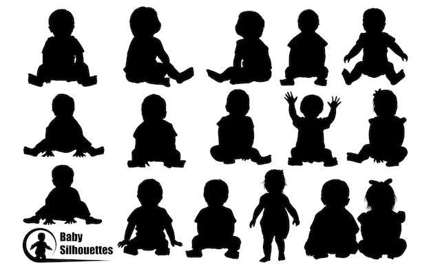 Siluetas negras de bebé recién nacido vector