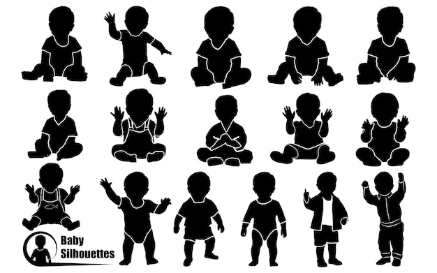 Siluetas negras de bebé recién nacido vector