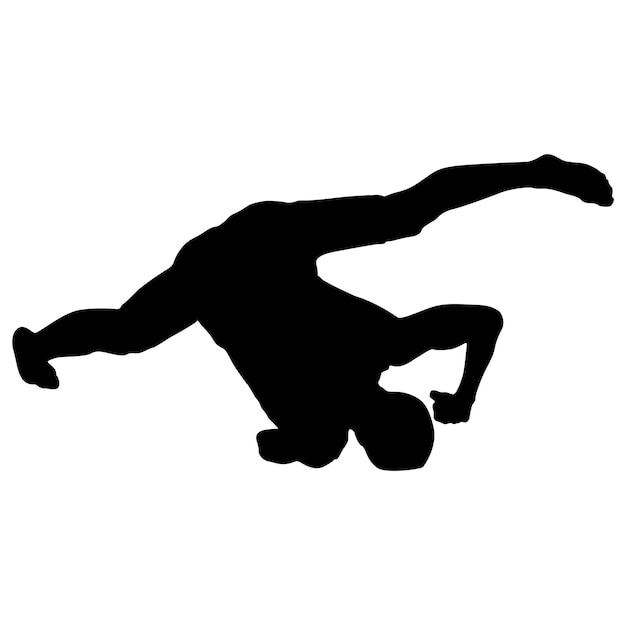 Las siluetas negras de breakdancer sobre un fondo blanco