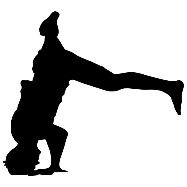 Las siluetas negras de breakdancer sobre un fondo blanco