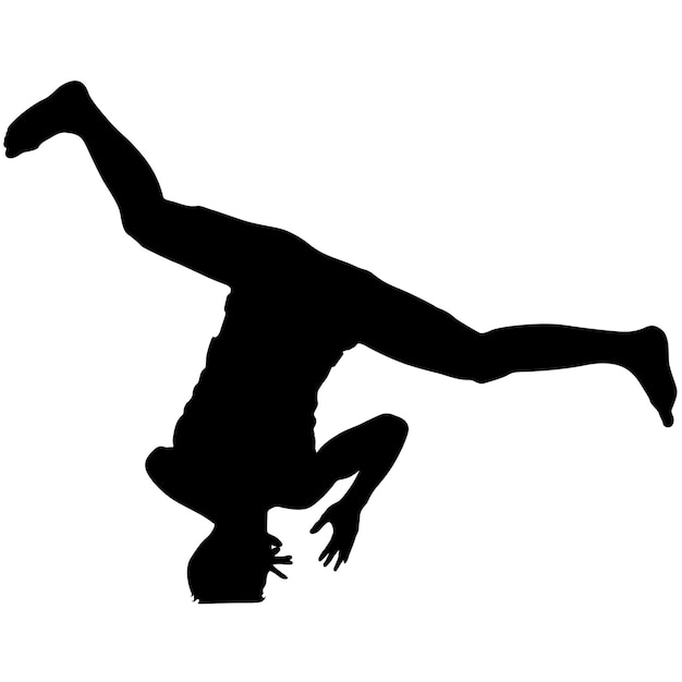 Las siluetas negras de breakdancer sobre un fondo blanco