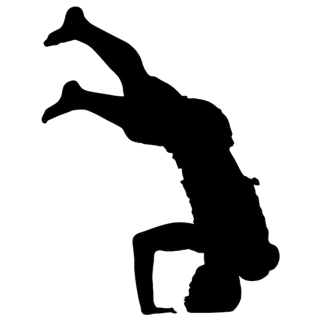 Las siluetas negras de breakdancer sobre un fondo blanco