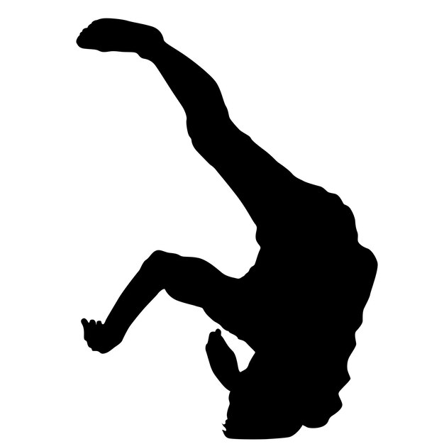 Las siluetas negras de breakdancer sobre un fondo blanco