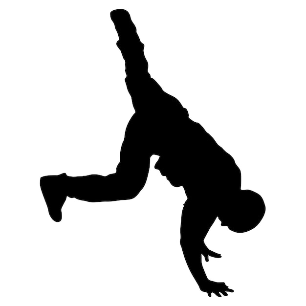 Las siluetas negras de breakdancer sobre un fondo blanco