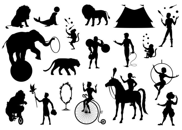 Vector siluetas negras de circo o chapiteau