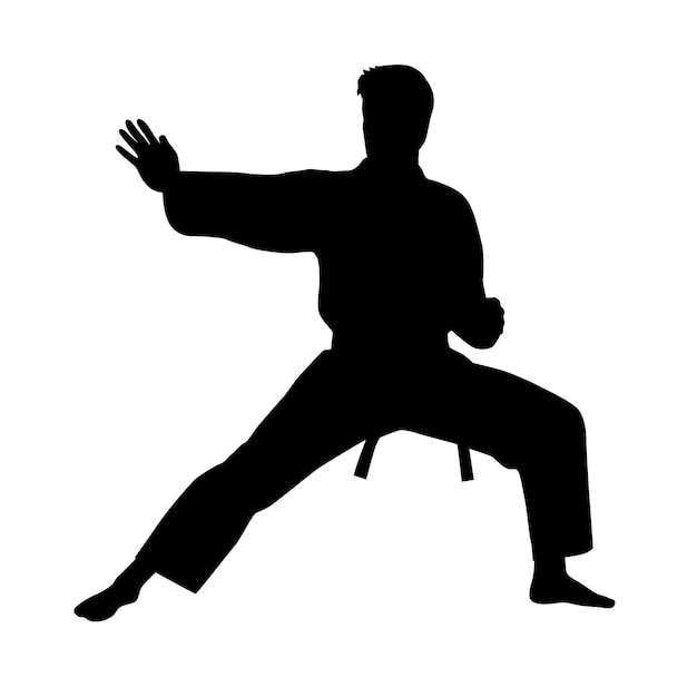 Siluetas negras de combate de karate Combates individuales un conjunto de siluetas de un karate