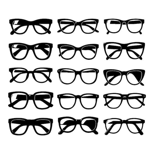 Siluetas negras de diferentes gafas sobre un fondo blanco