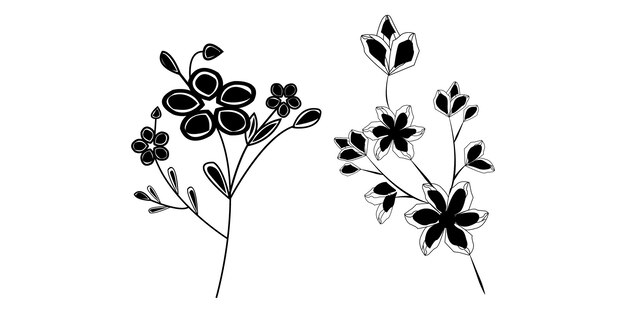 Siluetas negras de flores de hierba y hierbas pro vector