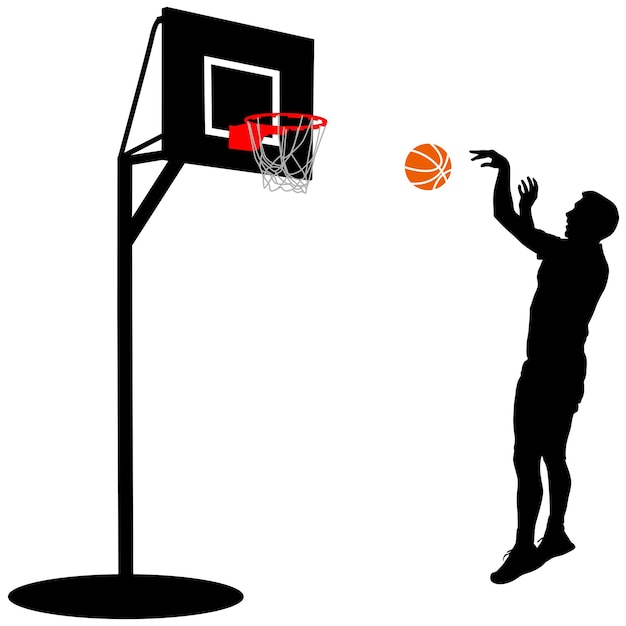 Siluetas negras de hombres jugando baloncesto en un fondo blanco