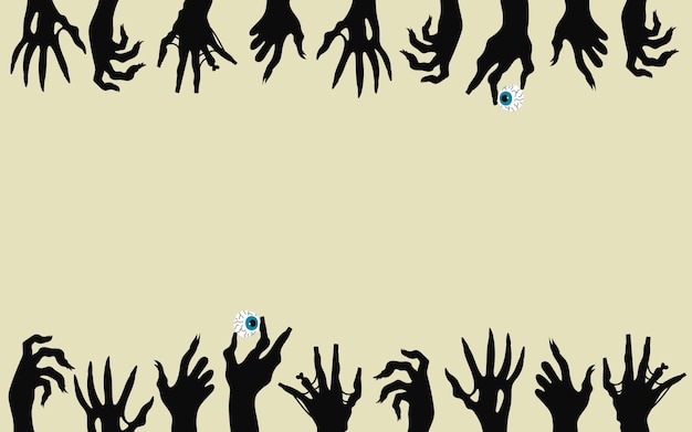 Vector siluetas negras de manos de monstruos en un marco fondo de halloween para su texto vector