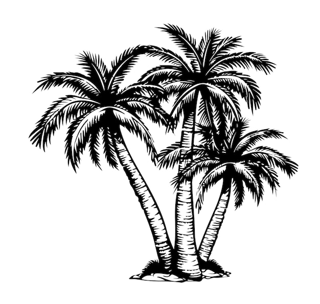 Las siluetas negras de las palmeras tropicales