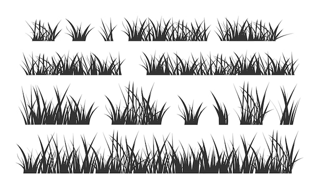 Siluetas negras de pastizales césped campo frontera estilo plano diseño vector ilustración conjunto