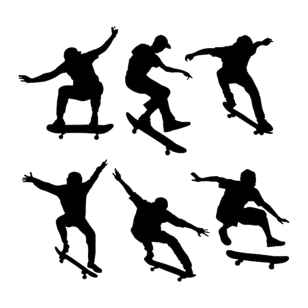 siluetas negras de patinadores en varias poses