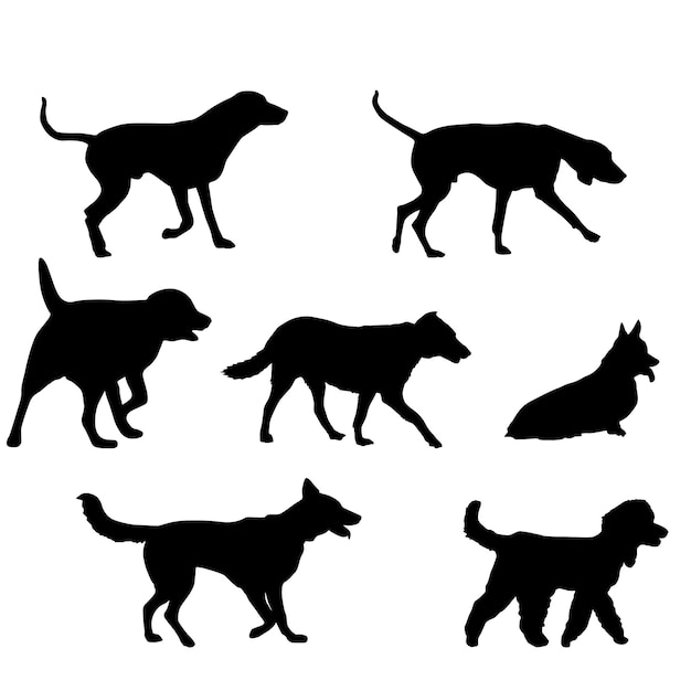 Siluetas negras de perros sobre un fondo blanco.
