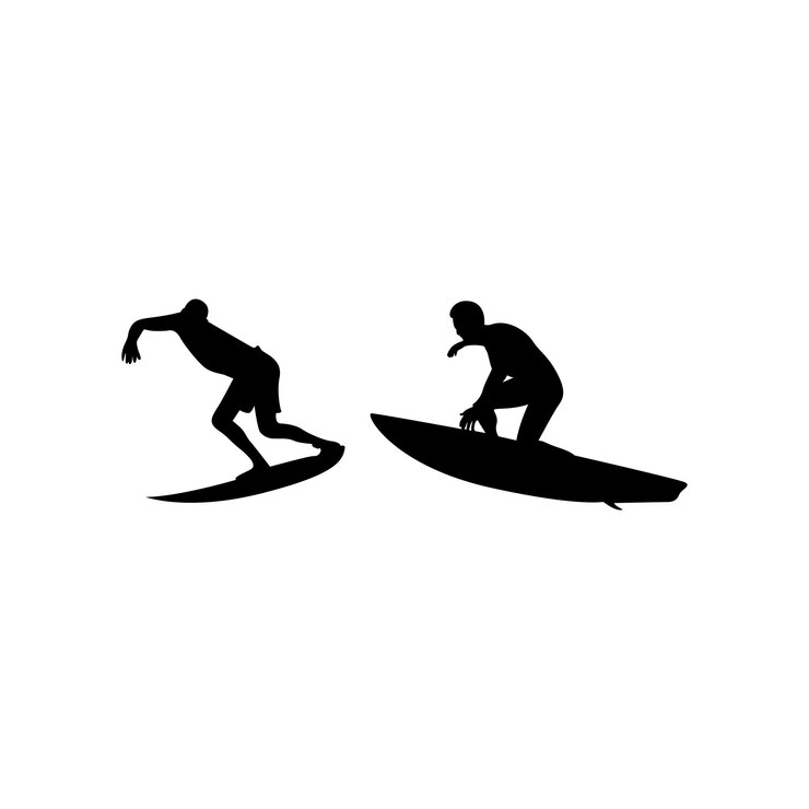 Las siluetas negras del vector de surf encapsulan la esencia del deporte oceánico que encarna el movimiento y