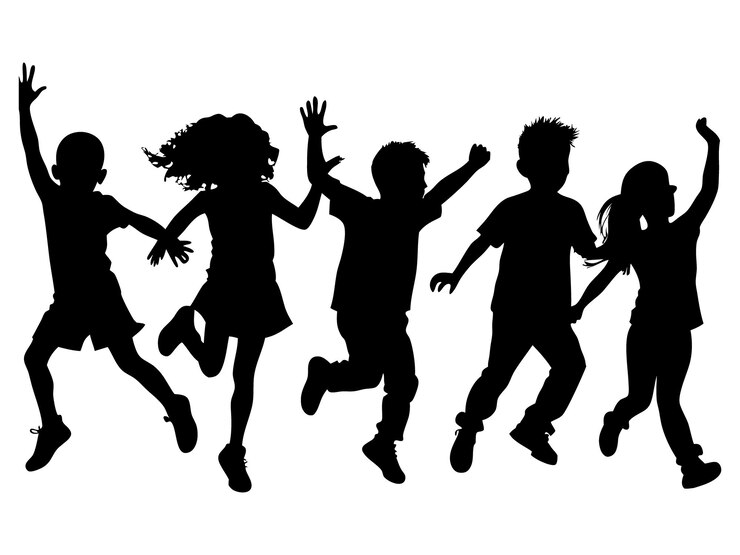 Siluetas de niños corriendo conjunto gran paquete de diseño de silueta vectorial aislado fondo blanco