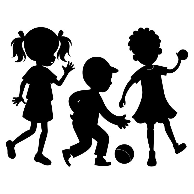 Siluetas de niños jugando a la ilustración vectorial