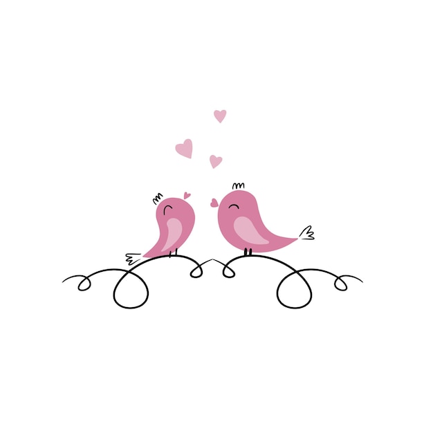 Siluetas pájaros lindos cantan en amor tarjeta elegante para el día de san valentín ilustración vectorial