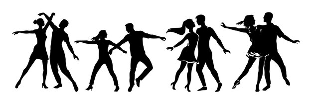 Vector siluetas de pareja de baile hombre y mujer de baile pareja de danza silueta conjunto