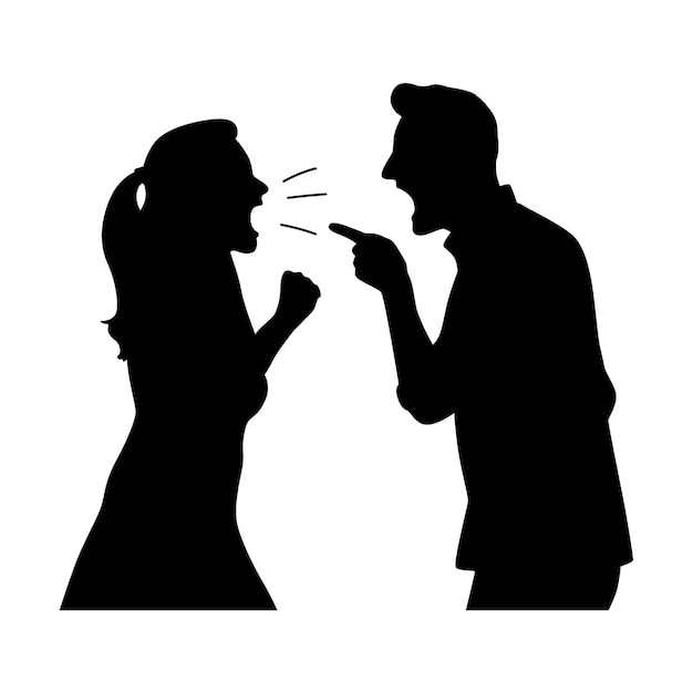 Siluetas de una pareja que se pelean una pareja se enfrenta durante una discusión
