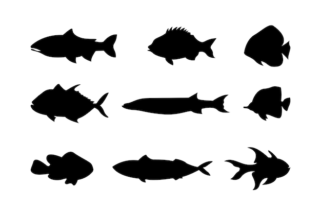 Vector siluetas de peces, aisladas sobre fondo blanco