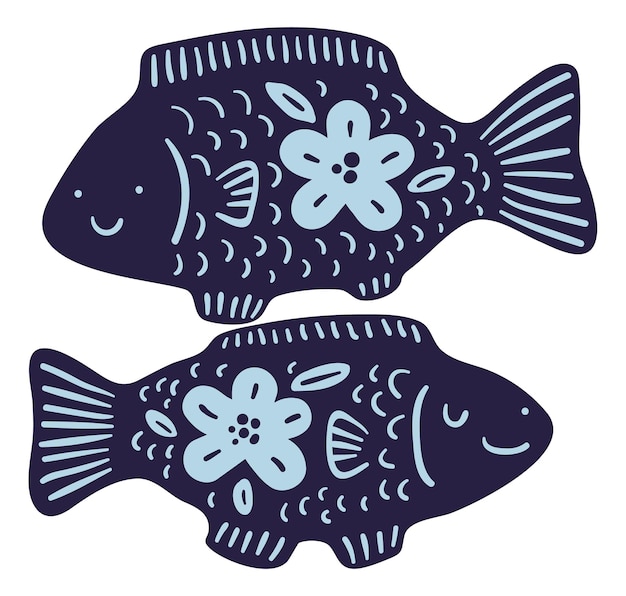 Siluetas de peces con patrón místico floral signo de piscis