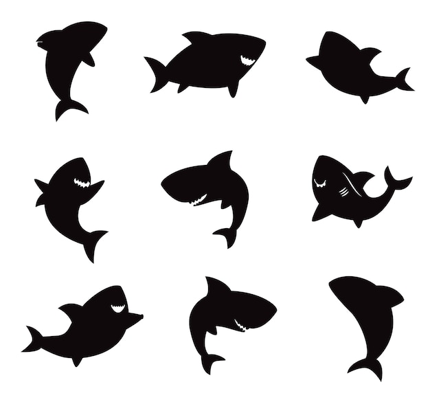 Vector siluetas de peces tiburon