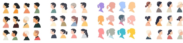 Siluetas de perfil de personas del este de Asia