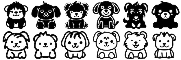 Siluetas de perros Kawaii conjunto gran paquete de diseño de silueta vectorial aislado fondo blanco