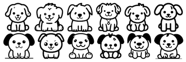 Siluetas de perros kawaii establecen un gran paquete de diseño de silueta vectorial aislado fondo blanco