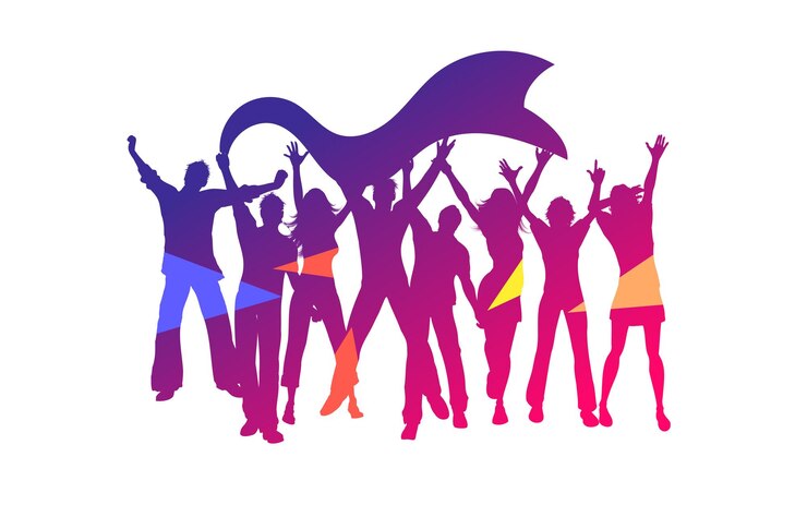 Vector siluetas de personas el 4 de mayo día de la juventud personas saltando con entusiasmo ilustración vectorial