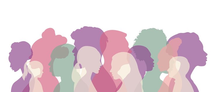 Vector siluetas de personas de diferentes nacionalidades de pie al lado de la ilustración de sidevector