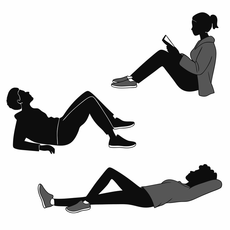 Siluetas de personas leyendo sentadas y relajadas