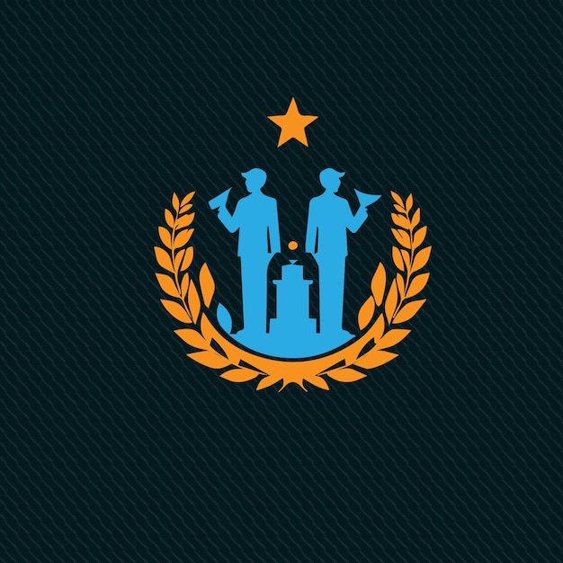 Siluetas de personas con megáfono y emblema de estrella