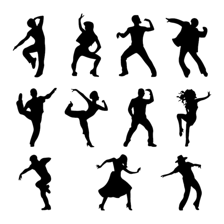 Vector siluetas de personas en varias posturas de baile