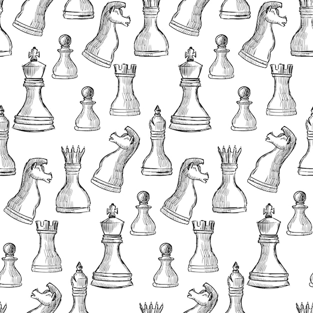 Siluetas de piezas de ajedrez Tablero de ajedrez Vector blanco y negro