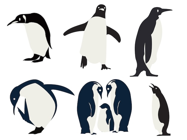 Siluetas de pingüinos del Ártico y la Antártida una gran colección de siluetas vectoriales