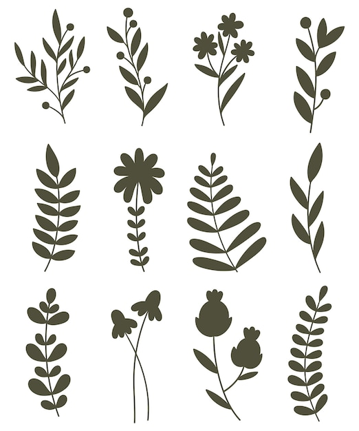 siluetas de plantas y flores
