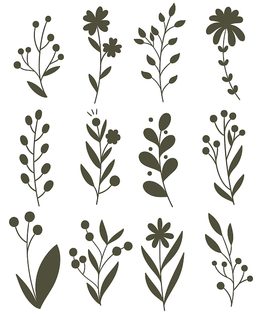siluetas de plantas y flores