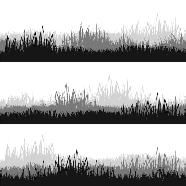 Siluetas de prado con plantas de hierba en la llanura paisaje panorámico de césped de verano con hierbas diversas