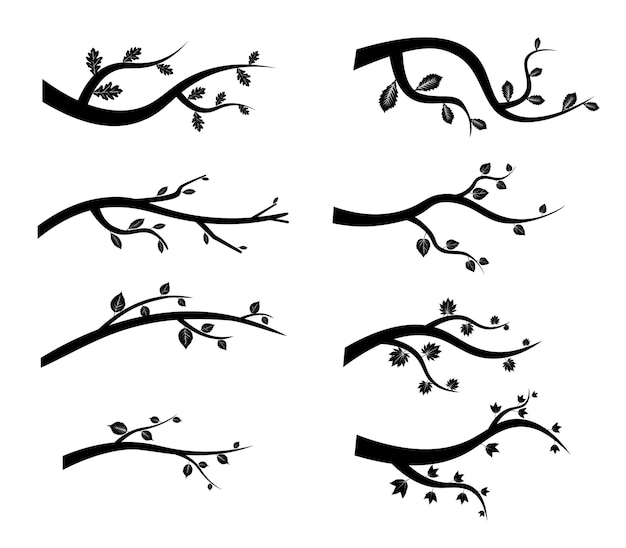 Vector siluetas de rama de árbol negro vectorial