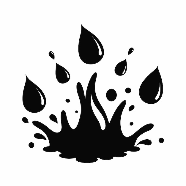 Siluetas de salpicaduras negras con conjunto vectorial de gotas