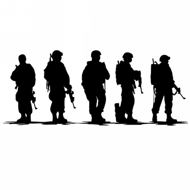 Vector siluetas de soldados con armas y mochilas