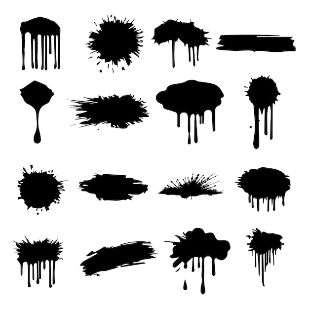 Siluetas de trazos de pincel de pintura con conjunto vectorial de tinta