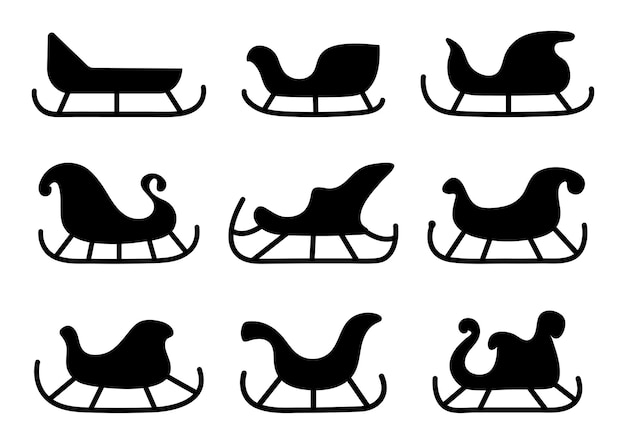 Siluetas de trineo negro sobre fondo blanco Ilustración vectorial