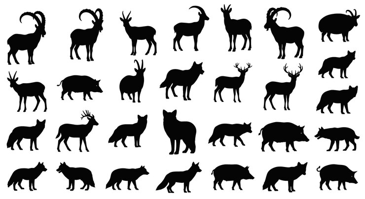 Siluetas de varios animales silvestres