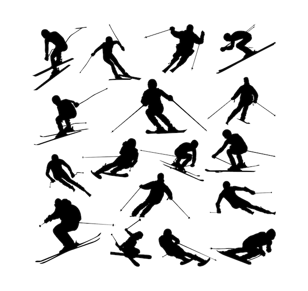 Vector siluetas vectoriales de los deportes de esquí de invierno