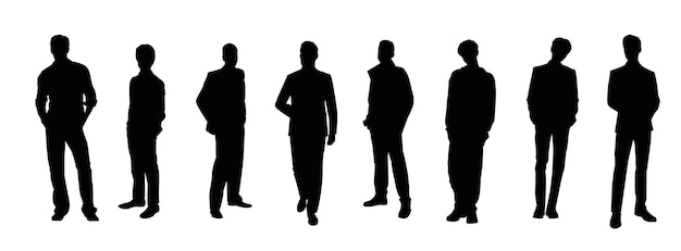 Siluetas vectoriales de hombres un grupo de gente de negocios de pie y caminando color negro