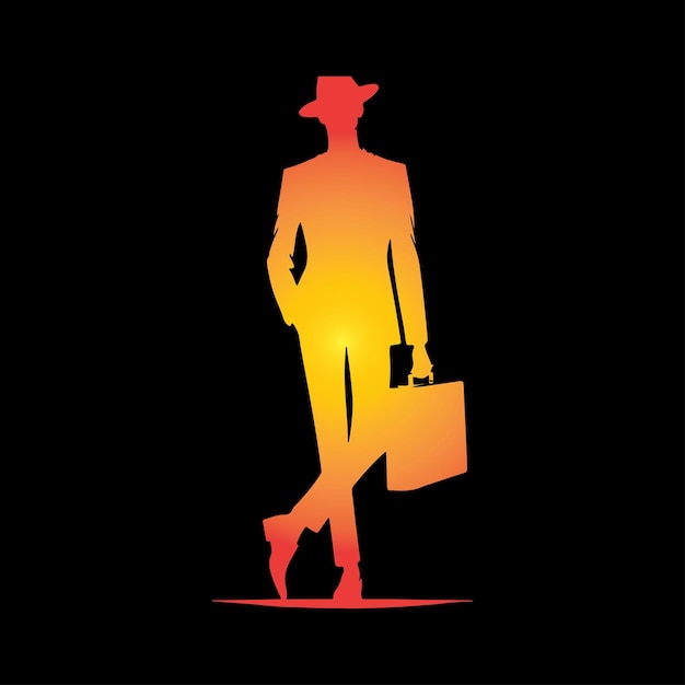 Siluetas vectoriales de hombres de pie y caminando personas de negocios colorido color aislado en ba negro