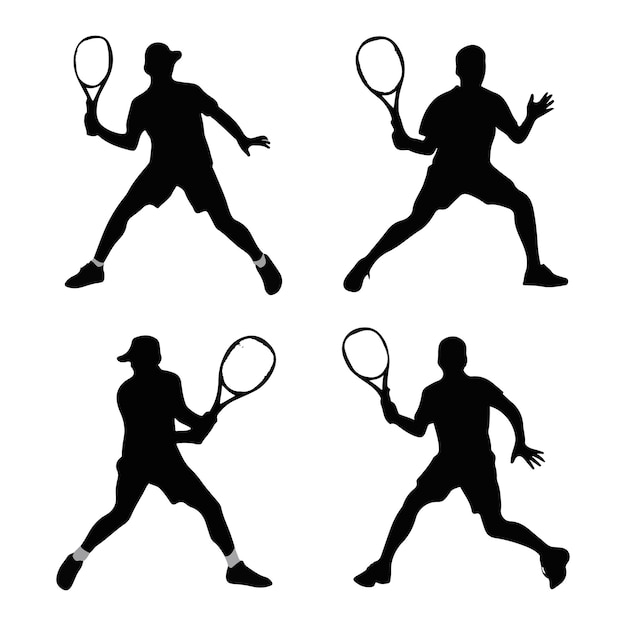 Las siluetas vectoriales de los jugadores de tenis